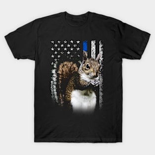 Scurrying Squirrel American Flag for Wildlife Enthusiasts T-Shirt